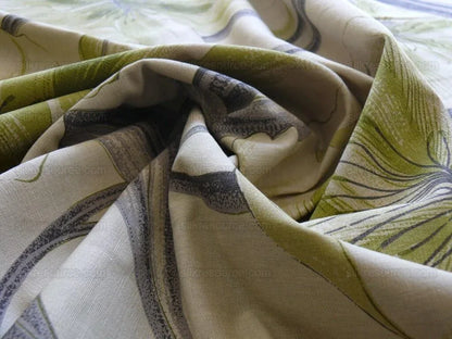 Huge Artistic Tulip Flower Print Linen Green Black On Natural Flower