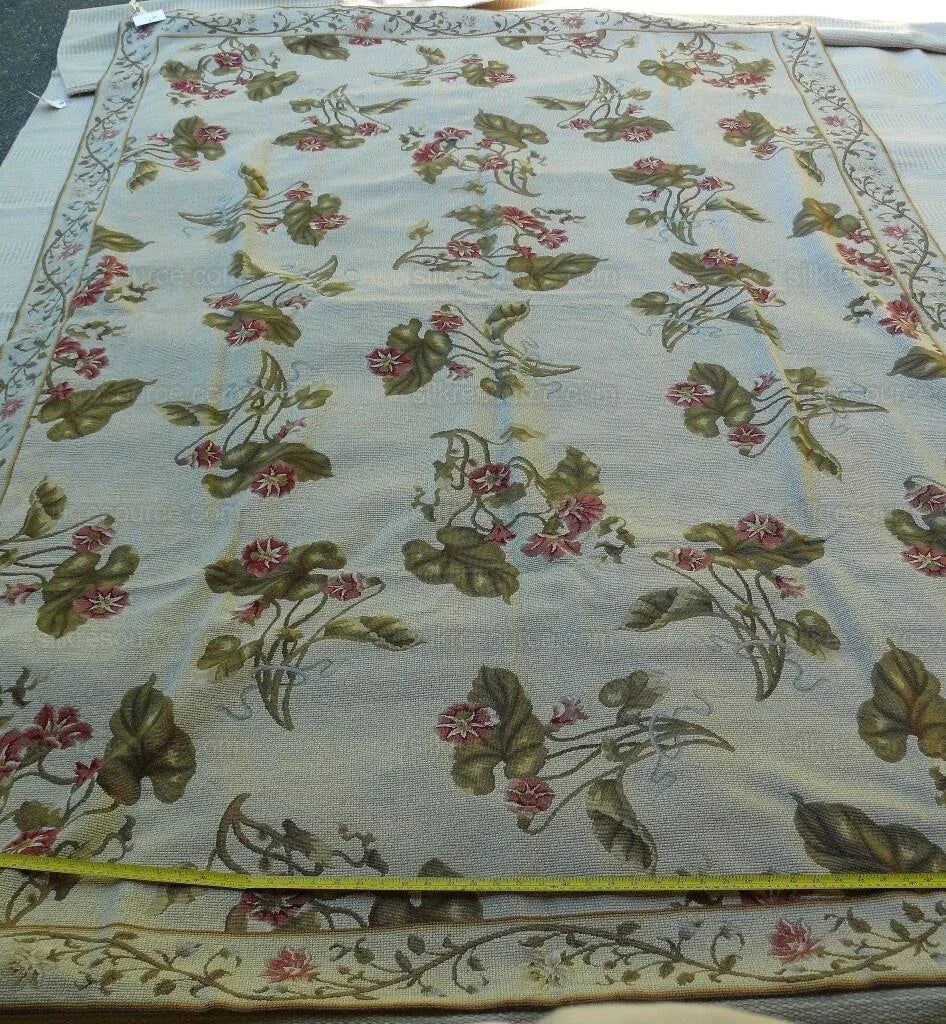 Stark Lotus Sprig Red Green Rug 100% Wool Natural Petite Point 6'x9'