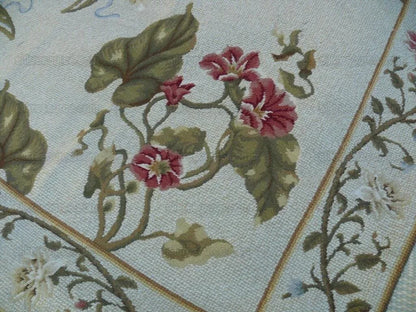 Stark Lotus Sprig Red Green Rug 100% Wool Natural Petite Point 6'x9'