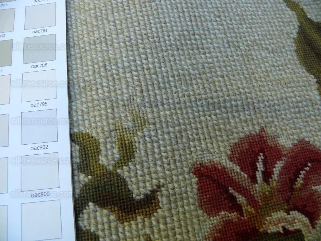 Stark Lotus Sprig Red Green Rug 100% Wool Natural Petite Point 6'x9'