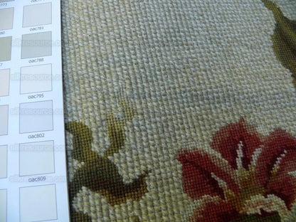 Stark Lotus Sprig Red Green Rug 100% Wool Natural Petite Point 6'x9'