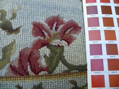 Stark Lotus Sprig Red Green Rug 100% Wool Natural Petite Point 6'x9'