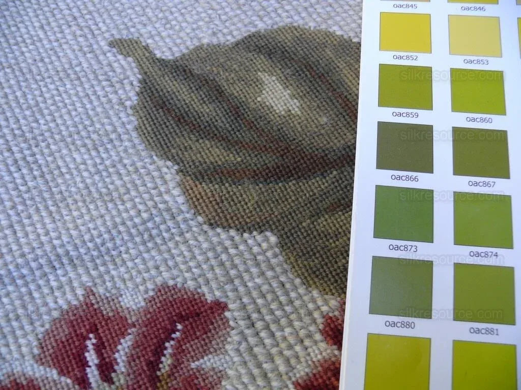 Stark Lotus Sprig Red Green Rug 100% Wool Natural Petite Point 6'x9'