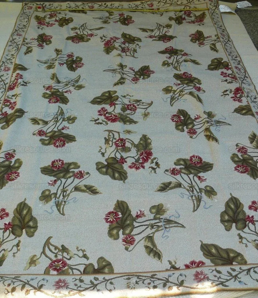 Stark Lotus Sprig Red Green Rug 100% Wool Natural Petite Point 6'x9'