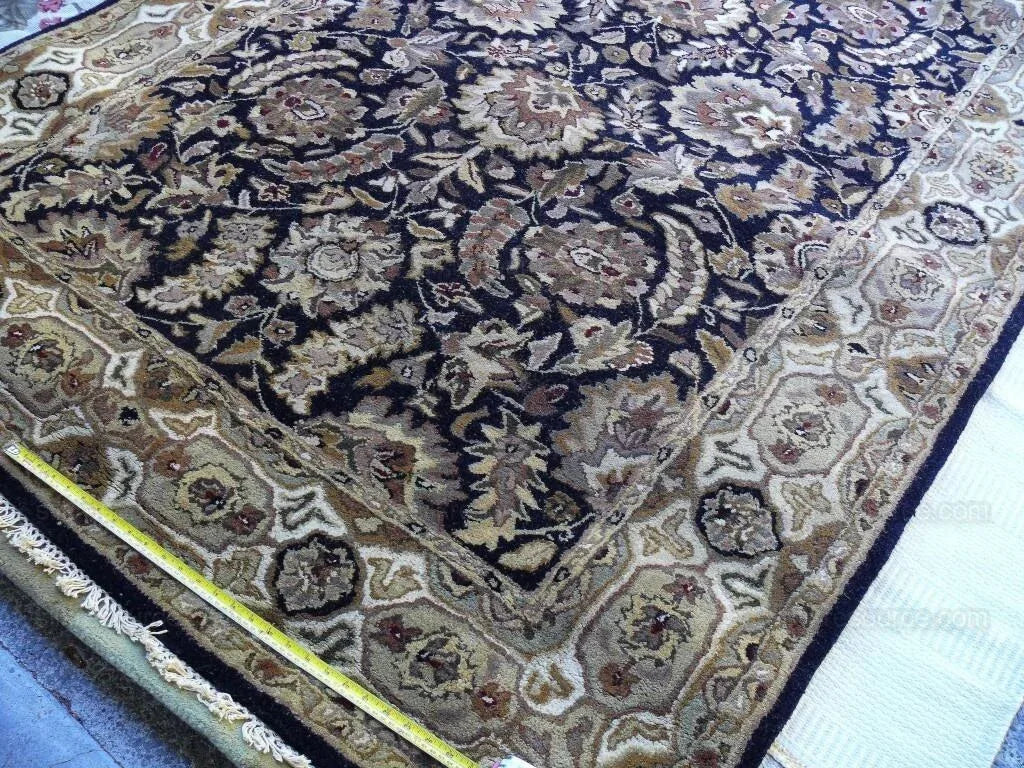 Madras Hand Tufted Rug Oriental Deep Blue Brown Gold 8'3"x5'3"