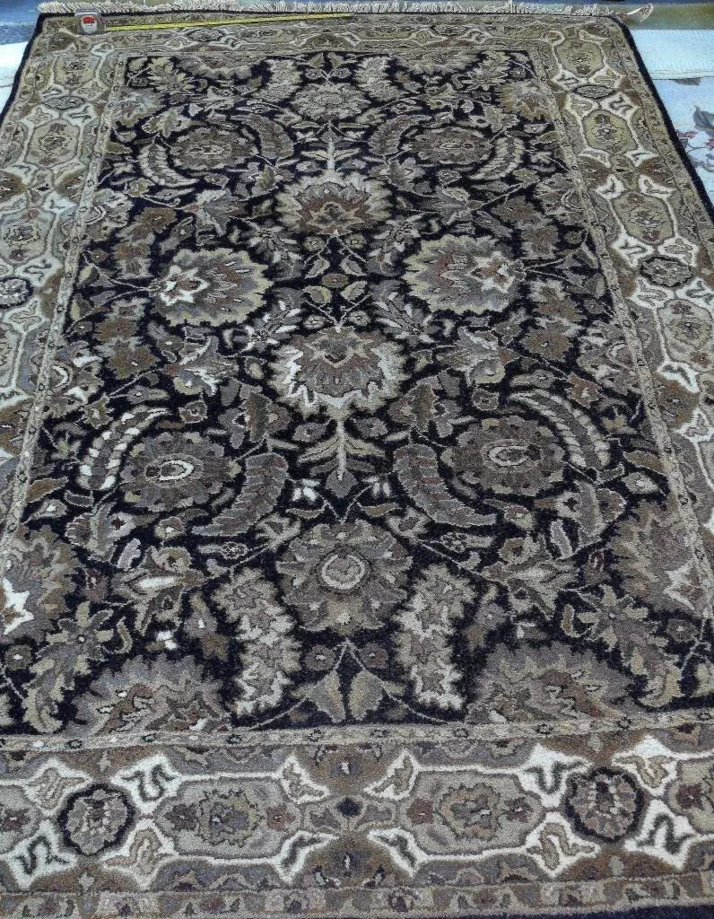 MADRAS Hand Tufted RUG Oriental DEEP BLUE BROWN GOLD 8'3"x5'3"