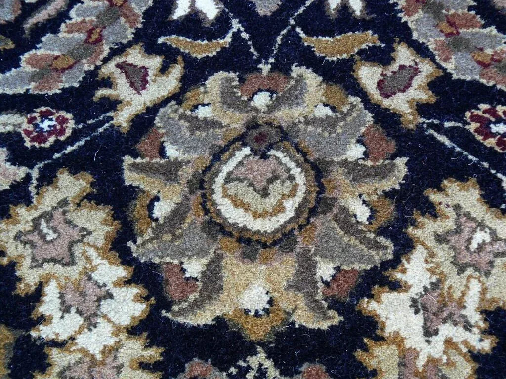Madras Hand Tufted Rug Oriental Deep Blue Brown Gold 8'3"x5'3"