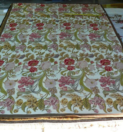 Stark Exquisite Needlepoint Rug Art Deco Flower Square Red Beige 9x6'