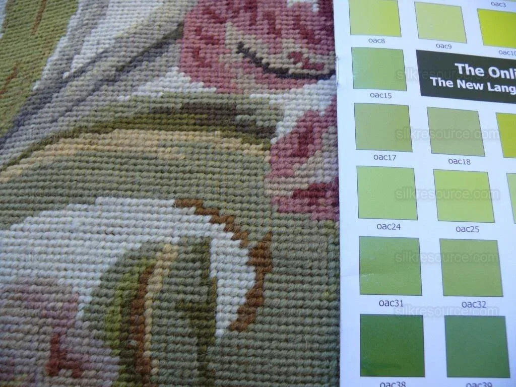 Stark Exquisite Needlepoint Rug Art Deco Flower Square Red Beige 9x6'