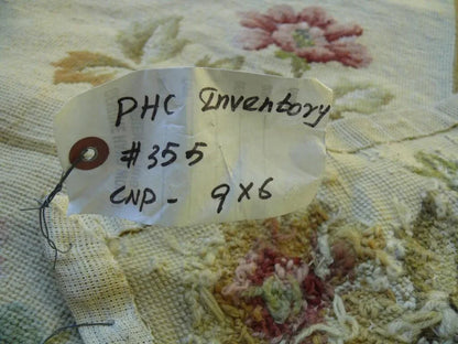 Stark Hand Made Needlepoint 6'x9' Flower Sprig Border On Lt Yellow