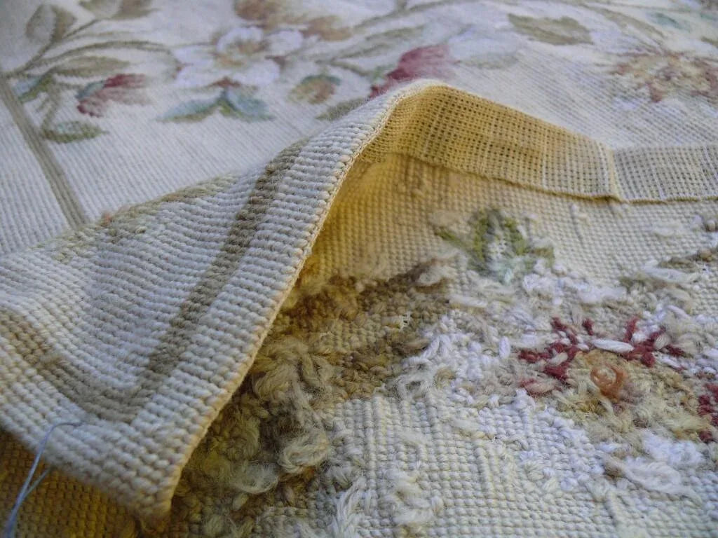 Stark Hand Made Needlepoint 6'x9' Flower Sprig Border On Lt Yellow