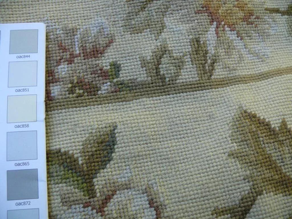 Stark Hand Made Needlepoint 6'x9' Flower Sprig Border On Lt Yellow