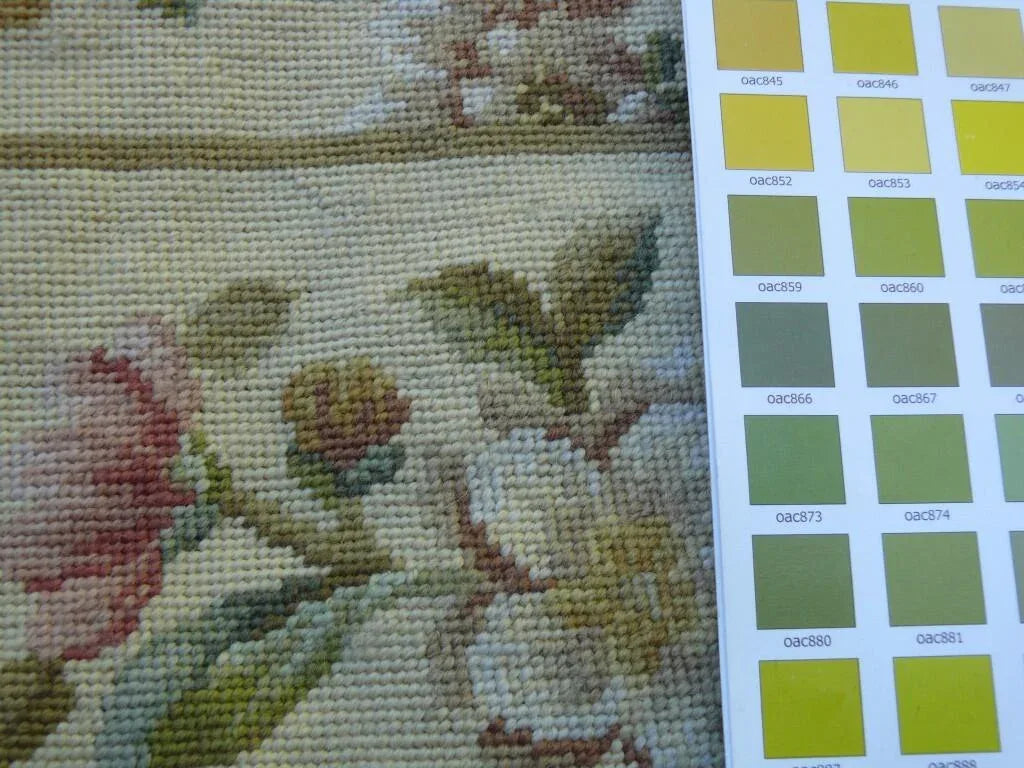 Stark Hand Made Needlepoint 6'x9' Flower Sprig Border On Lt Yellow