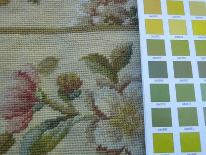 Stark Hand Made Needlepoint 6'x9' Flower Sprig Border On Lt Yellow