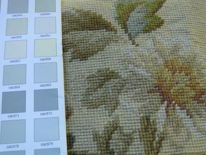 Stark Hand Made Needlepoint 6'x9' Flower Sprig Border On Lt Yellow