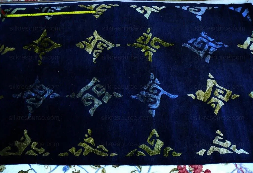 Endless Knot Silk & Wool Tibetan Athana RUG Azure CHARTRUSE 5'x3