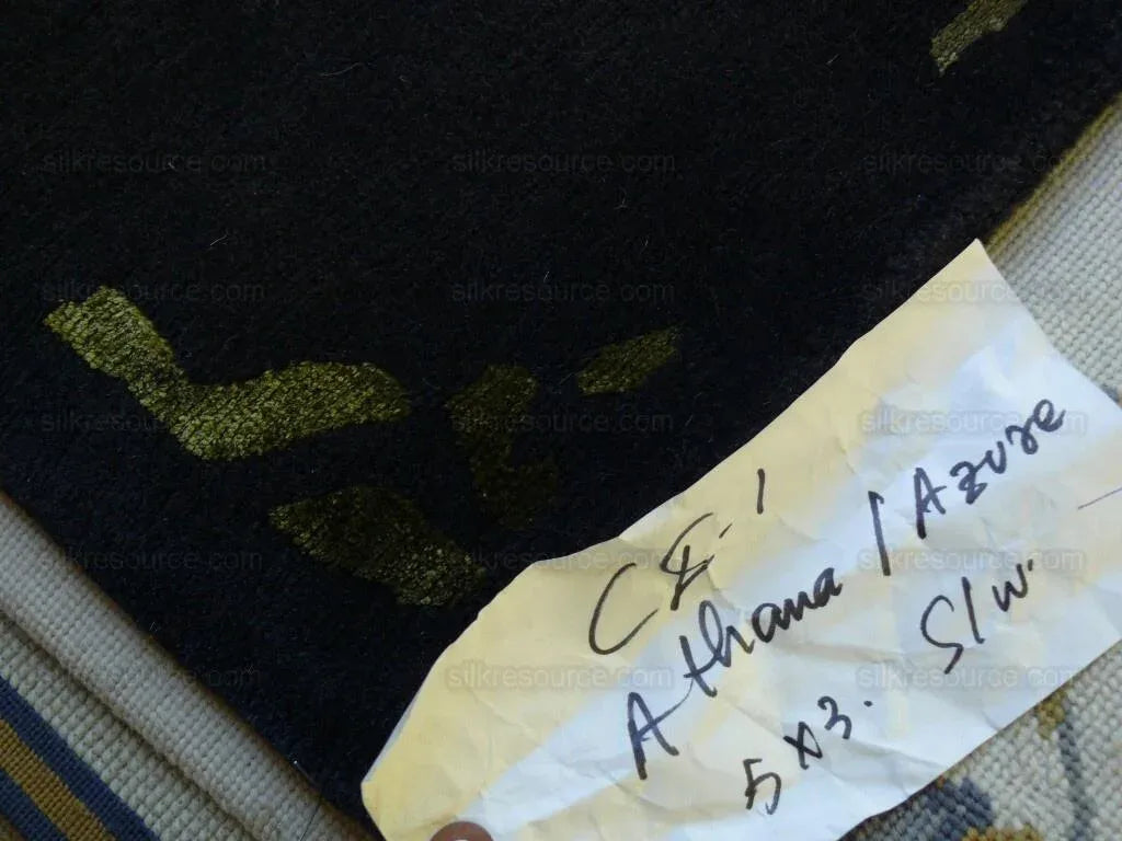 Endless Knot Silk &amp; Wool Tibetan Athana Rug Azure Chartruse 5'x3