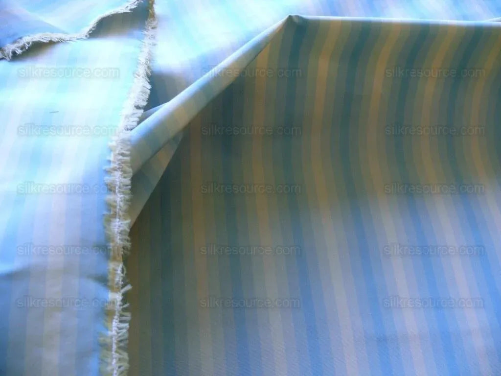 Scalamandre "domenico Stripe" 100% Silk Taffeta Blue Beige Taupe Cream Bty