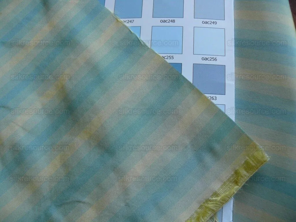 Scalamandre "domenico Stripe" 100% Silk Taffeta Blue Beige Taupe Cream Bty