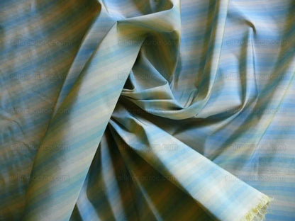 Scalamandre "domenico Stripe" 100% Silk Taffeta Blue Beige Taupe Cream Bty