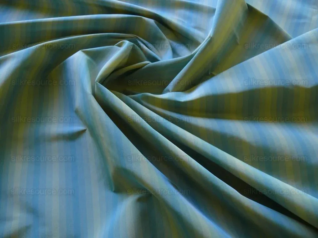 Scalamandre "domenico Stripe" 100% Silk Taffeta Blue Beige Taupe Cream Bty
