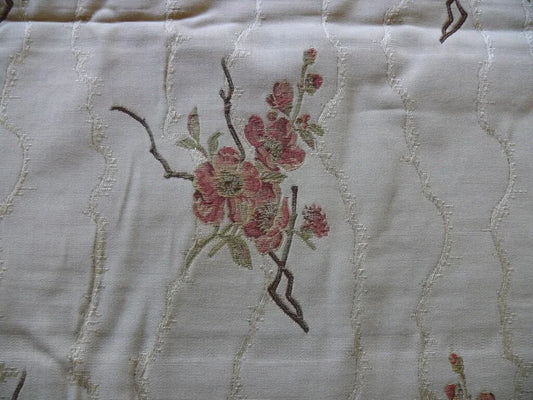 4.375Y HiEND LAMPAS ASIAN RED CHERRY BLOSSOM on Off WHITE MOIRE