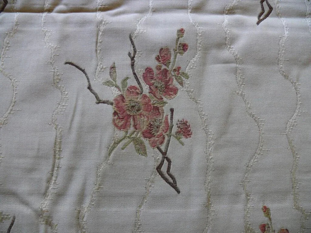 4.375y Hiend Lampas Asian Red Cherry Blossom On Off White Moire