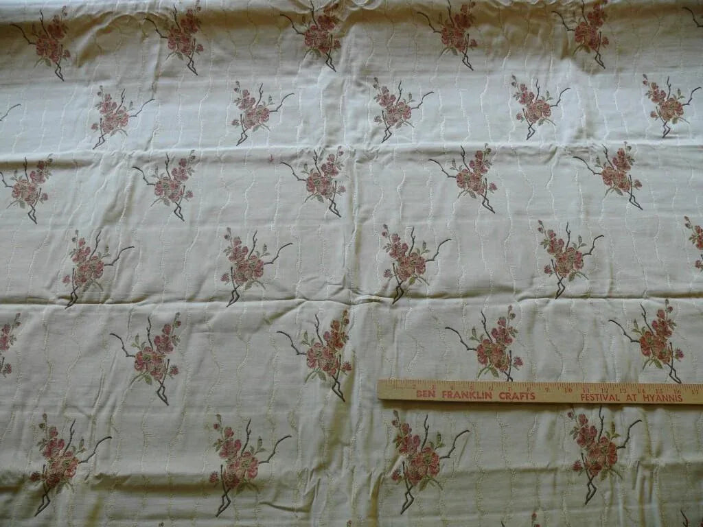 4.375y Hiend Lampas Asian Red Cherry Blossom On Off White Moire