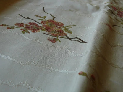 4.375y Hiend Lampas Asian Red Cherry Blossom On Off White Moire