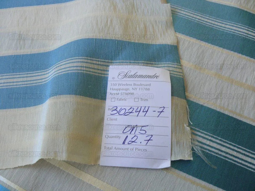 Scalamandre Keely Stripe Blue &amp; Cream White Silk Linen MSRP USD 256/y