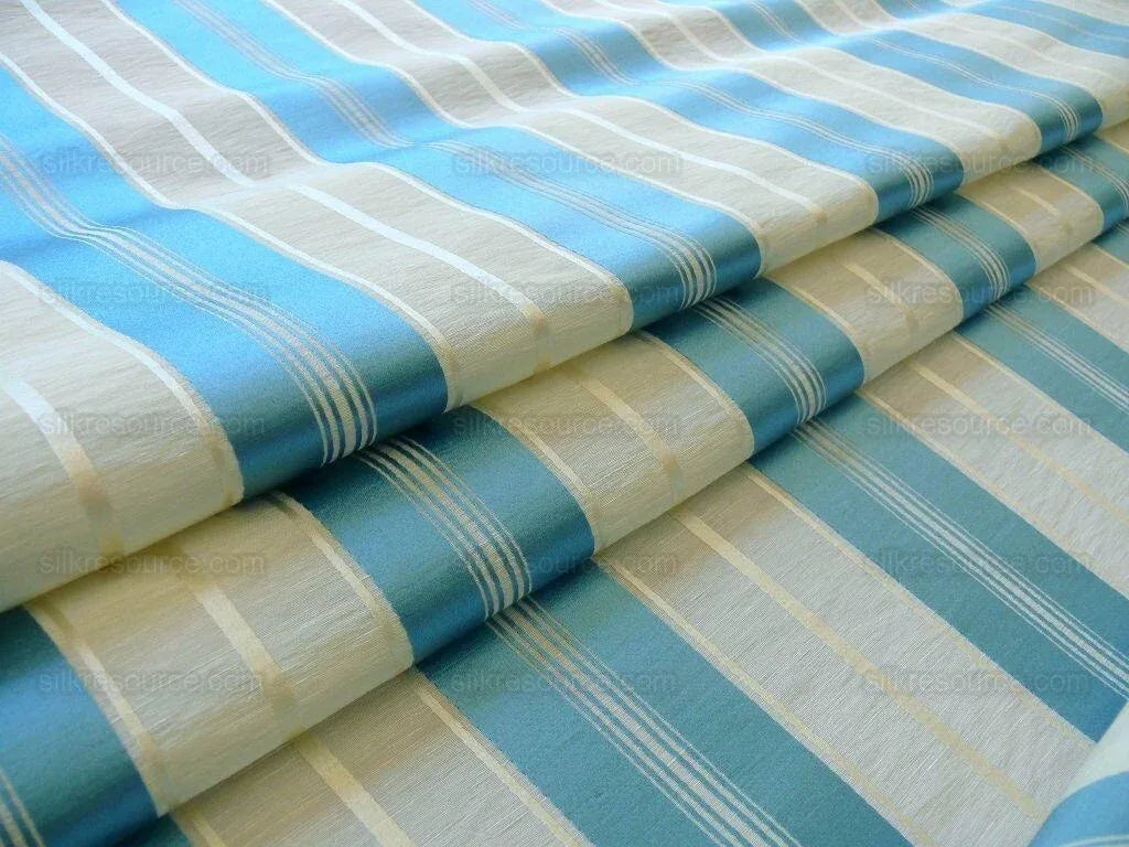 Scalamandre Keely Stripe Blue &amp; Cream White Silk Linen MSRP USD 256/y