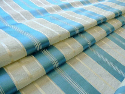 Scalamandre Keely Stripe Blue &amp; Cream White Silk Linen MSRP USD 256/y