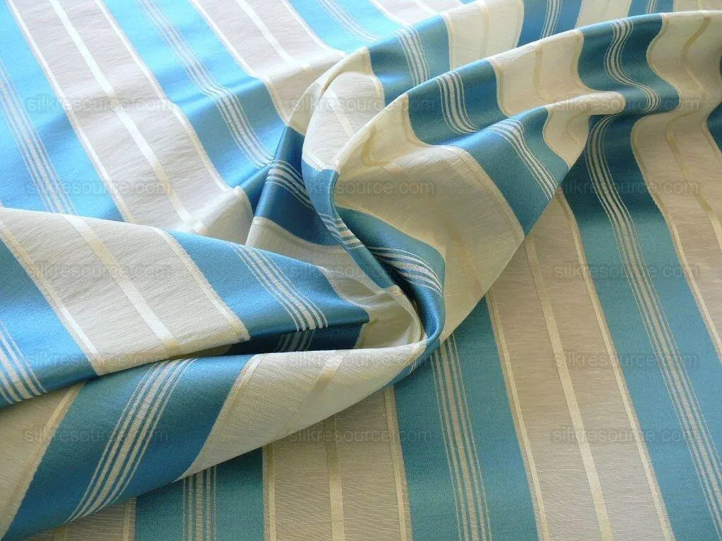 Scalamandre Keely Stripe Blue &amp; Cream White Silk Linen MSRP USD 256/y