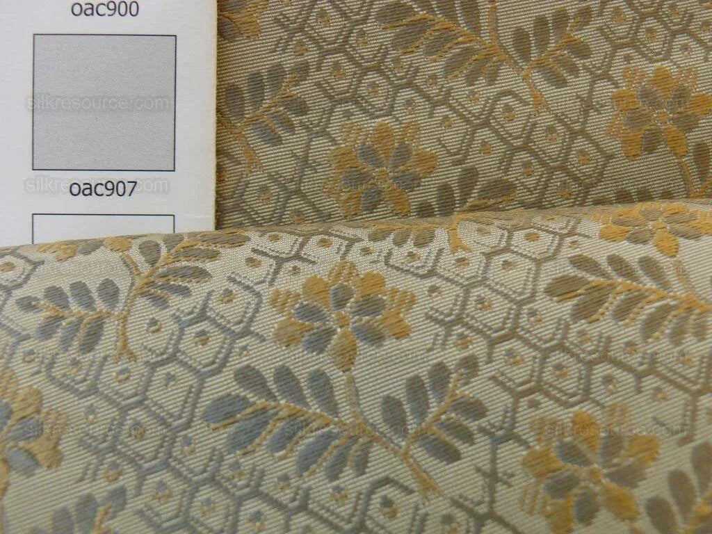 1.3yscalamandre Penelope Petit Flower Silk Lampas Grey Taupe Tan