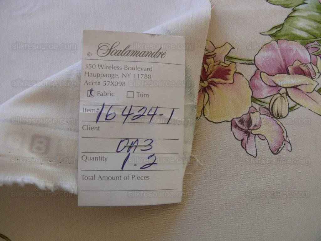 1.2yards Scalamandre La Generosa Rose Hibiscus Lily Flower Cotton Eggshell Pink Green Red Cotton Satin MSRP USD 180/Yard