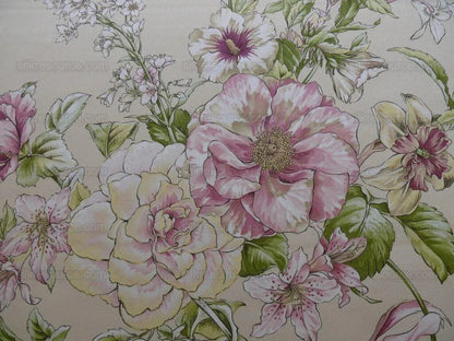 1.2yards Scalamandre La Generosa Rose Hibiscus Lily Flower Cotton Eggshell Pink Green Red Cotton Satin MSRP USD 180/Yard