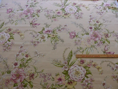 1.2yards Scalamandre La Generosa Rose Hibiscus Lily Flower Cotton Eggshell Pink Green Red Cotton Satin MSRP USD 180/Yard