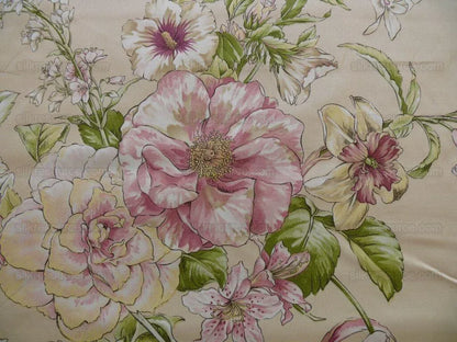 1.2yards Scalamandre La Generosa Rose Hibiscus Lily Flower Cotton Eggshell Pink Green Red Cotton Satin MSRP USD 180/Yard