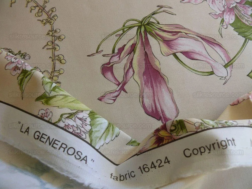 1.2yards Scalamandre La Generosa Rose Hibiscus Lily Flower Cotton Eggshell Pink Green Red Cotton Satin MSRP USD 180/Yard