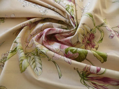 1.2yards Scalamandre La Generosa Rose Hibiscus Lily Flower Cotton Eggshell Pink Green Red Cotton Satin MSRP USD 180/Yard