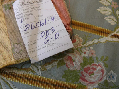 Scalamandre Madame Rose Martinale Striped Lisere Silk Blue Flora
