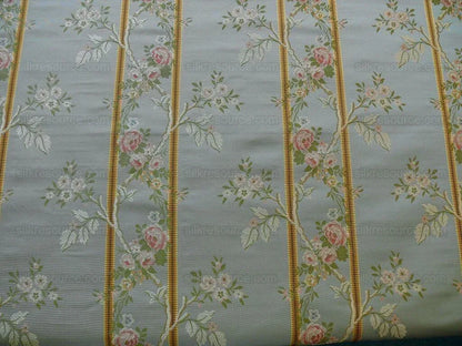 Scalamandre Madame Rose Martinale Striped Lisere Silk Blue Flora