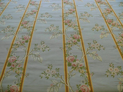 Scalamandre Madame Rose Martinale Striped Lisere Silk Blue Flora