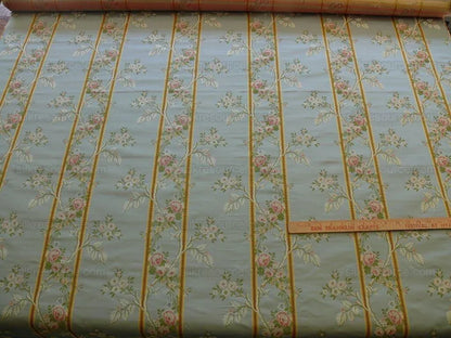 Scalamandre Madame Rose Martinale Striped Lisere Silk Blue Flora