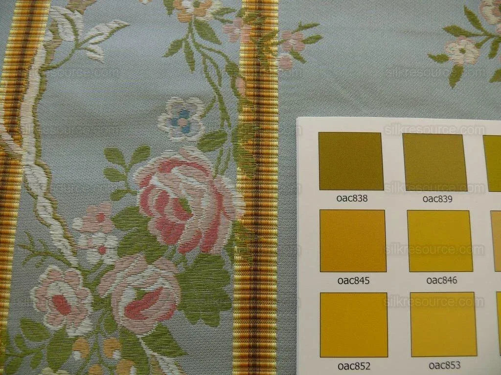 Scalamandre Madame Rose Martinale Striped Lisere Silk Blue Flora