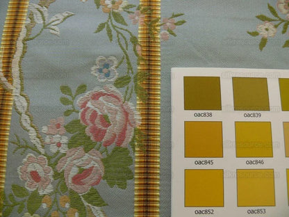 Scalamandre Madame Rose Martinale Striped Lisere Silk Blue Flora