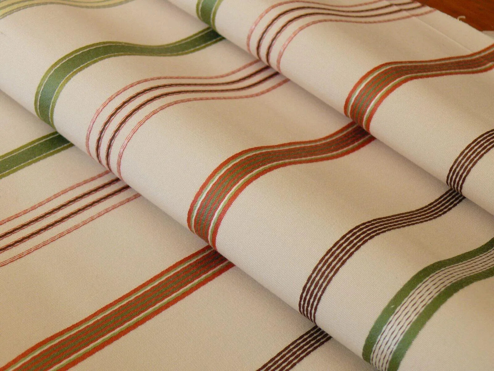 SCALAMANDRE PYJAMA STRIPE CORAL GREEN & BEIGE BTY