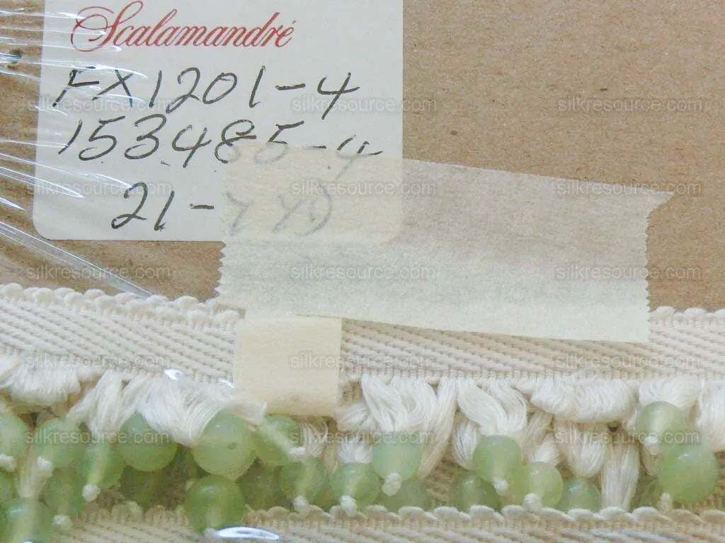 Scalamandre Lampshade Fringe Beaded Green Jade White Silk MSRP USD 195/Y