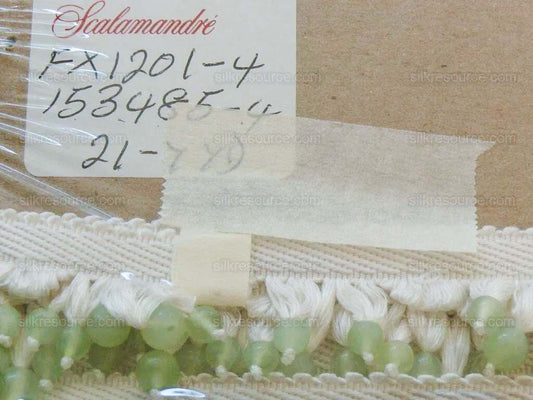 Scalamandre Lampshade Fringe Beaded Green Jade White Silk MSRP USD 195/Y