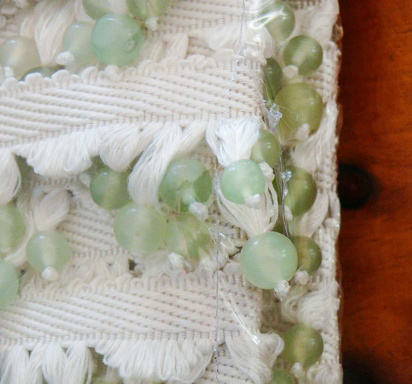 Scalamandre Lampshade Fringe Beaded Green Jade White Silk MSRP USD 195/Y